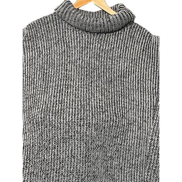 Chunky Knit Turtleneck Sweater By Together! Size L Black & White Wool Blend Cozy - Picture 2 of 15